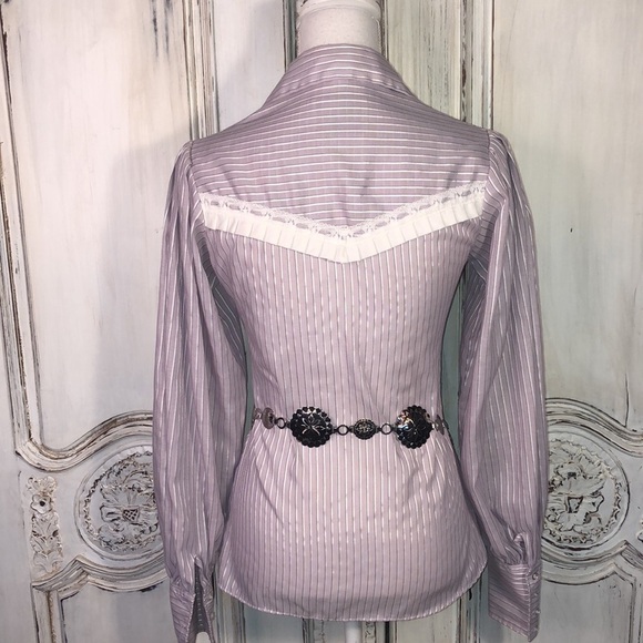 Millie Sweet VINTAGE Lavender Stripe Western Riding Button Down Blouse Size 5/6 - Picture 9 of 13